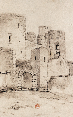 Intérieur des ruines du Château de Mauzun vers 1850 par Jean-Baptiste Louis Hubert