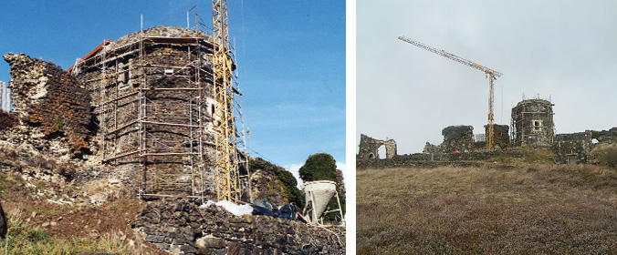 Restauration de la tour de la capitainerie, avant et après